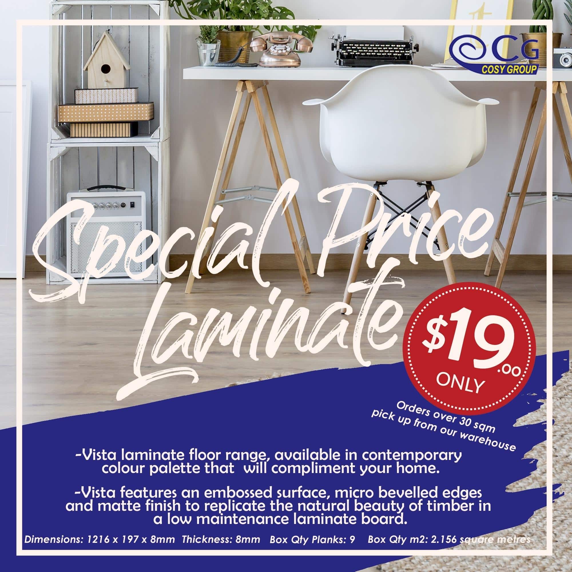 Image presents Vinyl Flooring and special price laminate